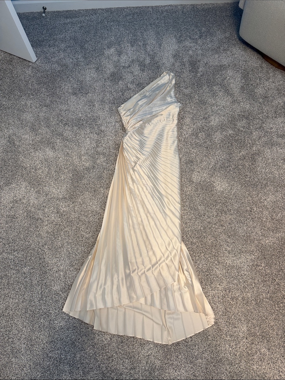 Dress Forum One-Shoulder Pleated Gown in Cream